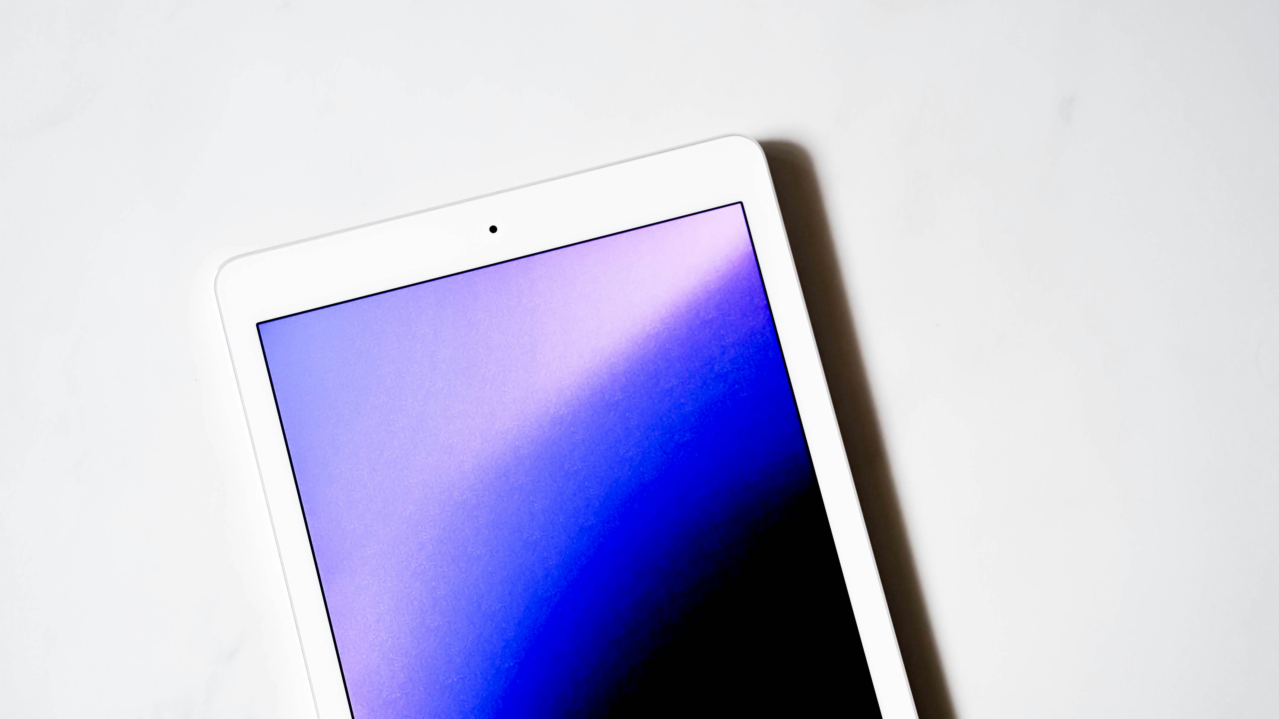 a tablet with a blue screen